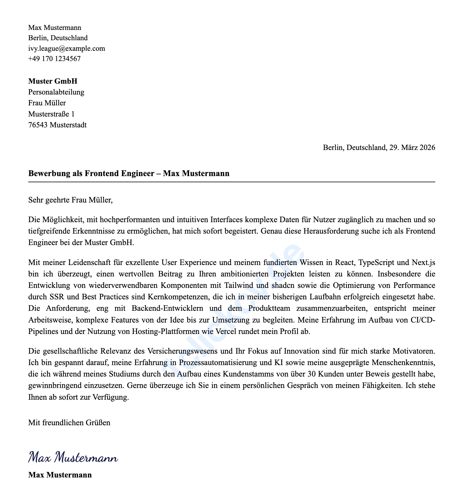 Anschreiben Vorschau